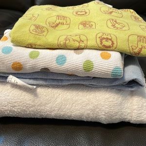 Mismatched baby blanket set.